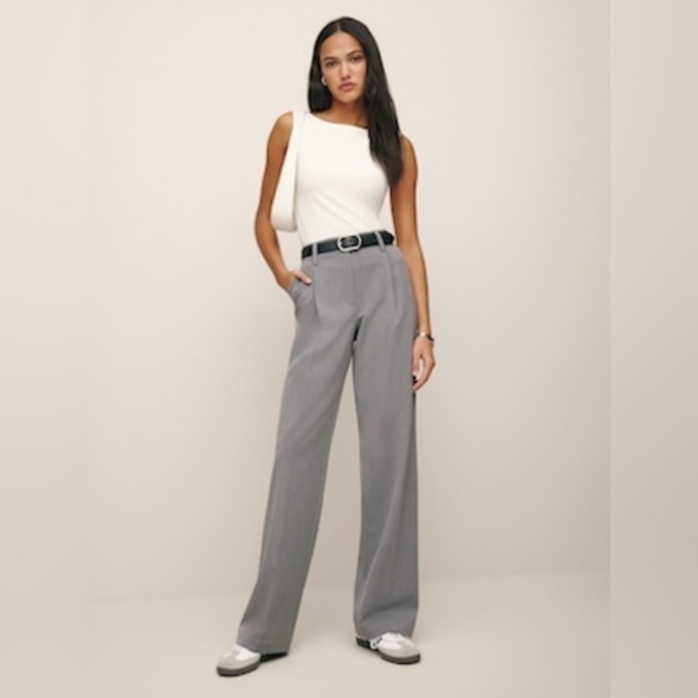 Reformation Alex Mid Rise Pant In Grey Twill, SZ 8, NWT